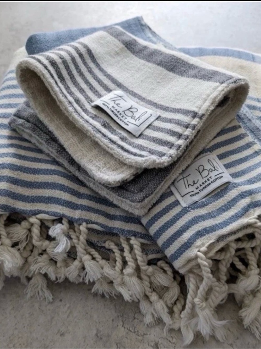 The Bali Market Cotton Striped Turkish Towels - Blue & Cream